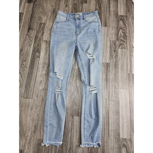 Refuge Jeans Womens 6 Light Wash Distressed Skinny Raw Hem Stretch Denim Ankle - Picture 1 of 10
